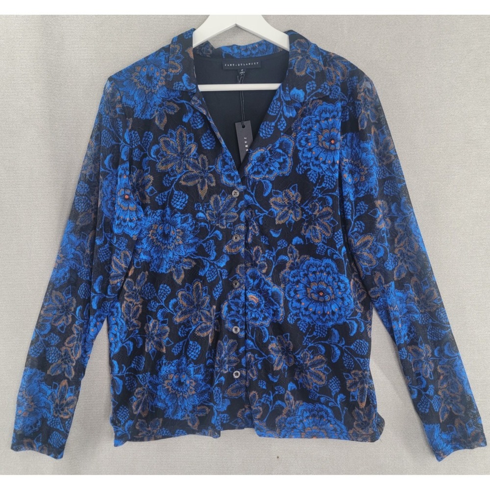 Jane & Delancey Top Sheer Sleeve Dark Romantic Garden Floral NEW Womens Medium